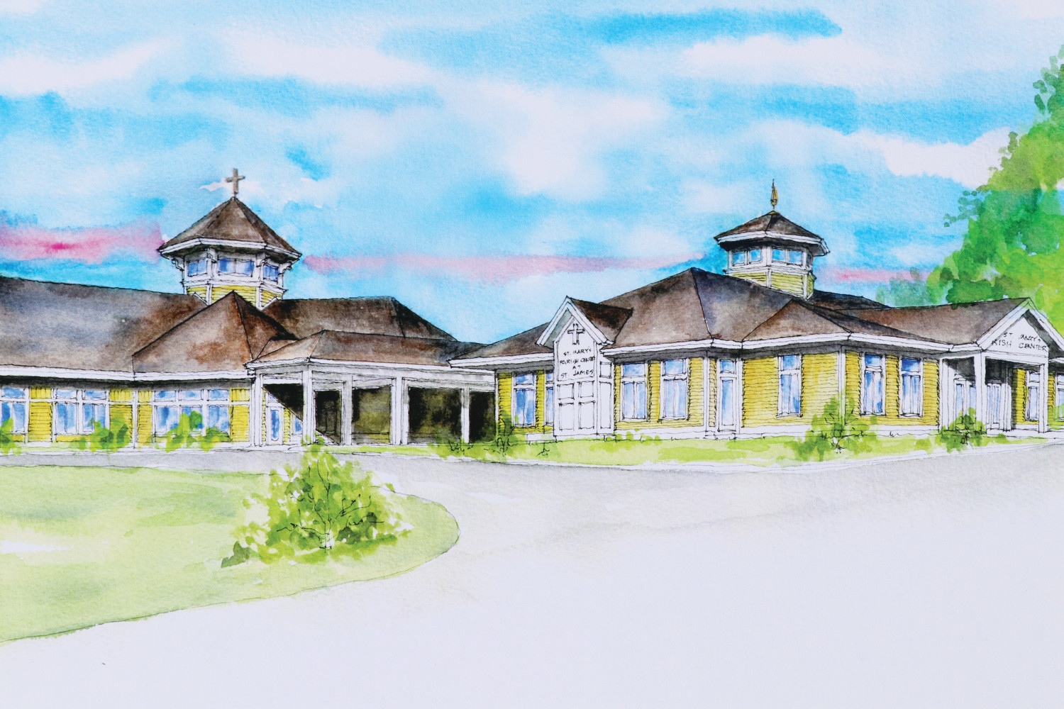 The architect’s rendering of what the new St. James Parish Center will look like once it’s built later this year. The 4,800 square foot addition will house classroom and gathering space for parishioners.